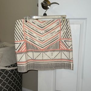 Cream, gold, and coral sequin Express skirt. Size S